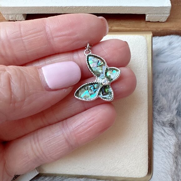 Small Abalone Butterfly Charm Necklace - Picture 2 of 5